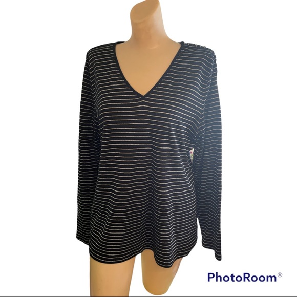 Lauren Ralph Lauren Tops - Lauren by Ralph Lauren  Long Sleeve V-neck Shirt with Metallic Stripes Size XL